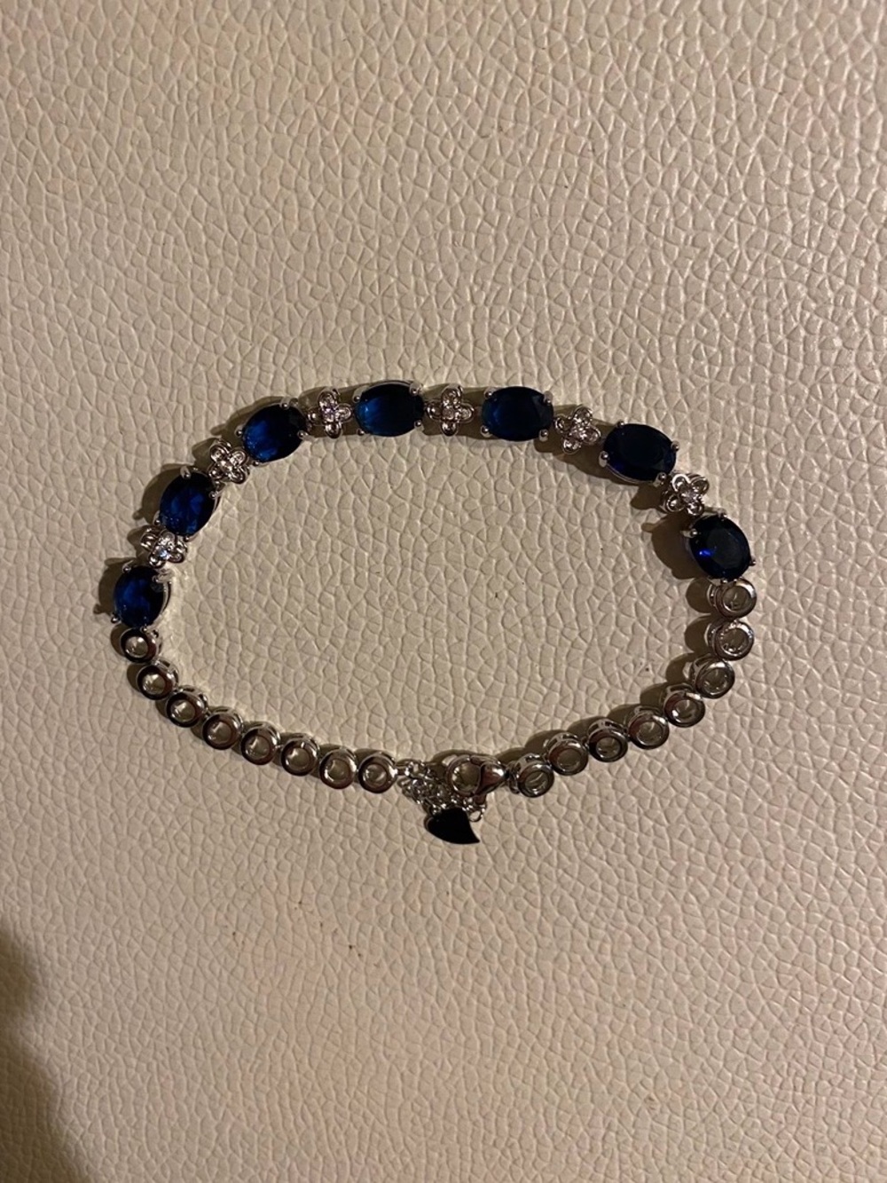 Natural Blue Sapphire Oval Cut Tennis Bracelet 14K Gold Plated sterling silver